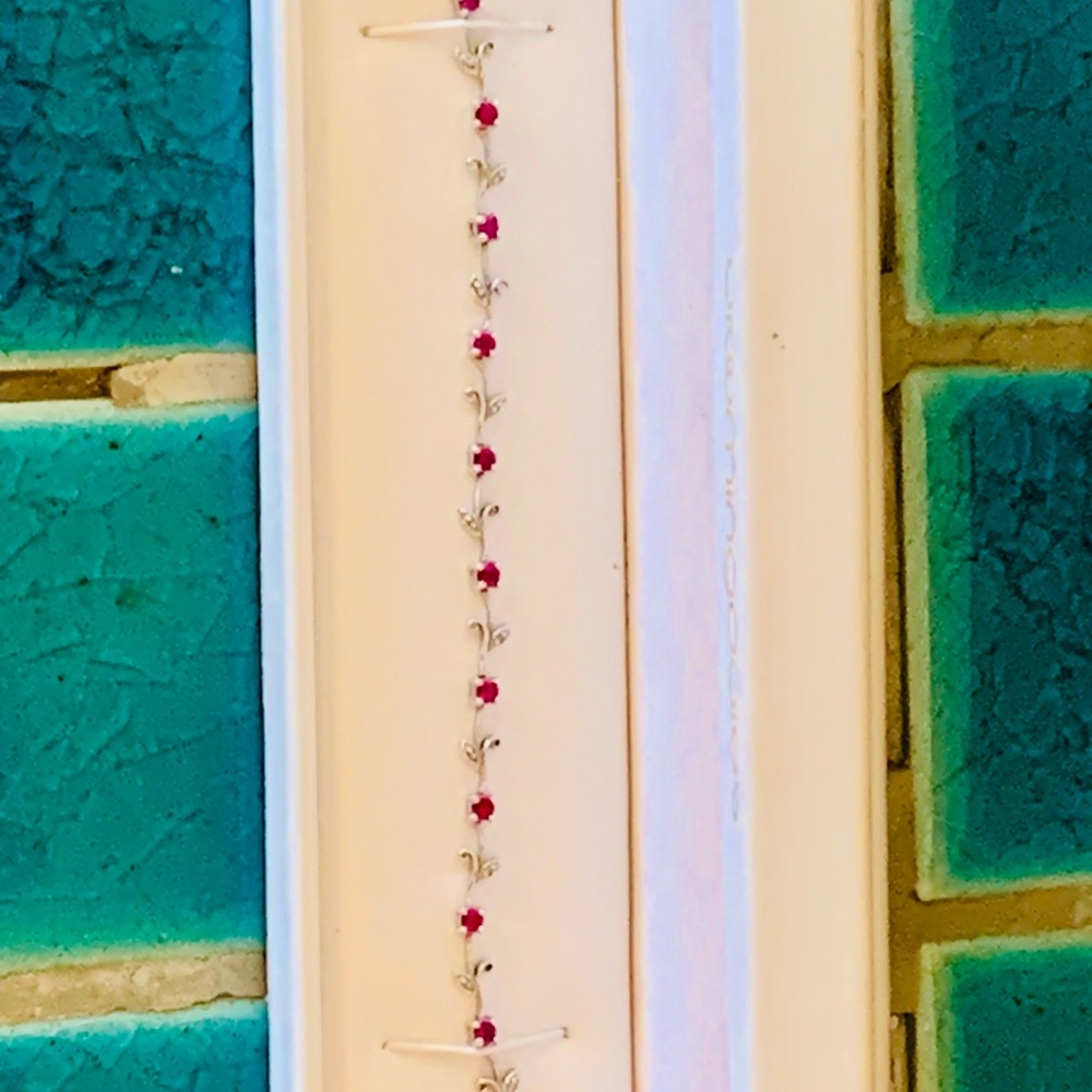 Bloomingdale’s Ruby Diamond Tennis Bracelet. 14K White Gold. - Picture 2 of 6